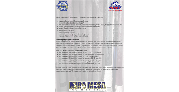 Why PONY & Mira Mesa Youth Baseball