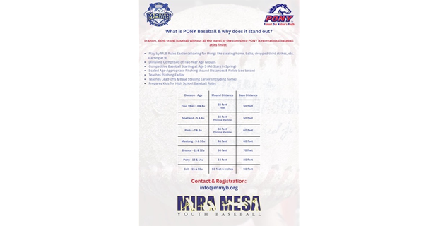 Why PONY & Mira Mesa Youth Baseball
